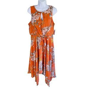 Signature Studio Sharkbite Hem Midi WMN Small Orange/White Floral  Dress Keyhole